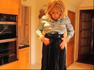XHamster Porno - Light Blue Silky Blouse And Dark Blue Satin Pleated